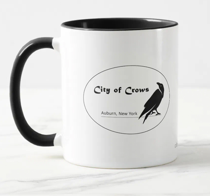 Black and white mug with City of Crows Graphic